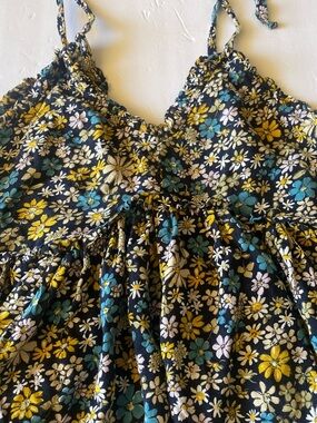 Floral Spaghetti Strap Sundress - Navy with Yellow & Teal Flower